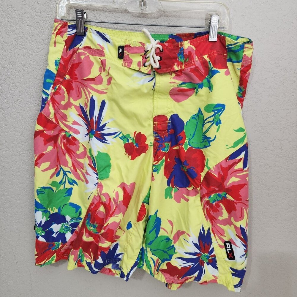 Ralph Lauren Boardshorts Mens Size 32 Floral Yellow Tropical Surf RLX Swim Short